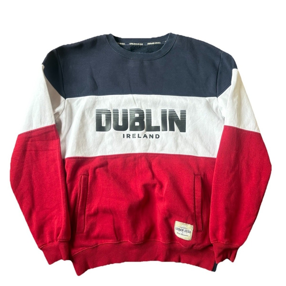 Dublin Ireland Men's Crewneck Sweater Blue Red White Pullover Urban Irish‎ Sz M